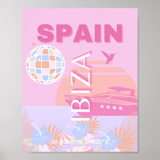 Ibiza, Spanje, Reiskunst, Preppy Art, Roze Poster (Voorkant)