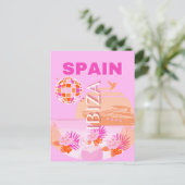 Ibiza, Spanje, Reiskunst, Preppy Art, Roze, Preppy Feestdagenkaart (Staand voorkant)