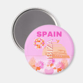 Ibiza, Spanje, Reiskunst, Preppy Art, Roze, Preppy Magneet (Voorkant / Achterkant)