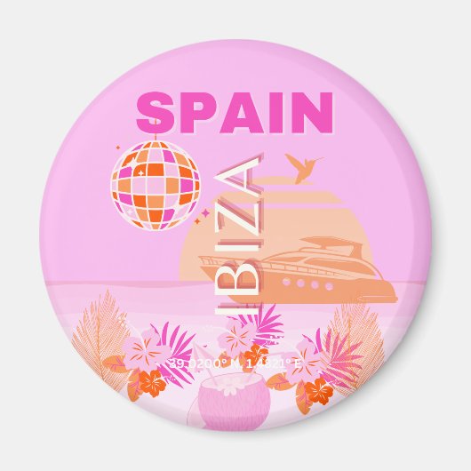 Ibiza, Spanje, Reiskunst, Preppy Art, Roze, Preppy Magneet (Voorkant)