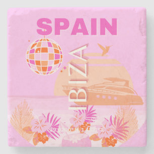 Ibiza, Spanje, Reiskunst, Preppy Art, Roze, Preppy Stenen Onderzetter