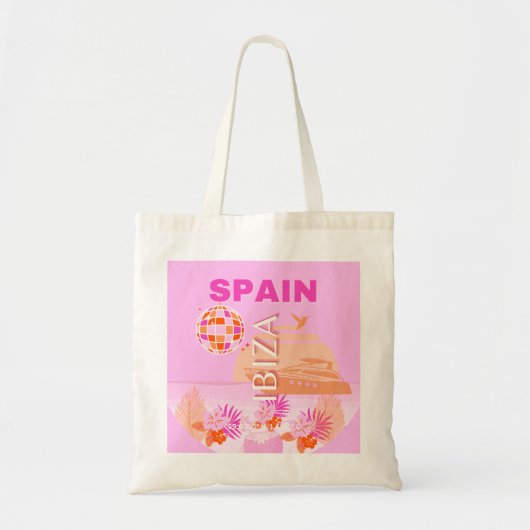 Ibiza, Spanje, Reiskunst, Preppy Art, Roze, Preppy Tote Bag (Voorkant)
