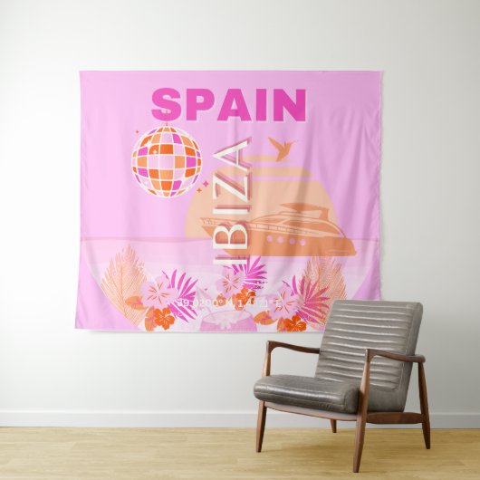 Ibiza, Spanje, Reiskunst, Preppy Art, Roze, Preppy Wandkleed (In Situ (horizontaal))