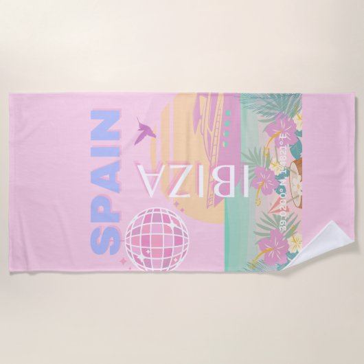 Ibiza, Spanje, Reiskunst, Preppy Art, Roze Strandlaken (Voorkant)