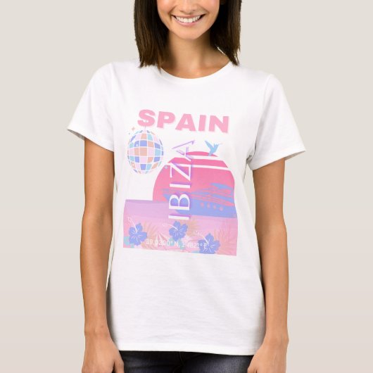 Ibiza, Spanje, Reiskunst, Preppy Art, Roze T-shirt (Voorkant)