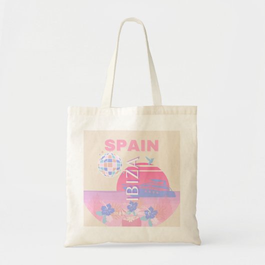 Ibiza, Spanje, Reiskunst, Preppy Art, Roze Tote Bag (Voorkant)