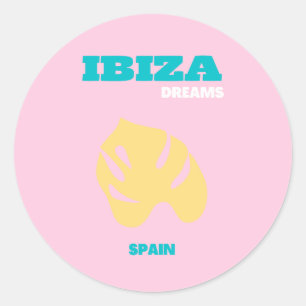 Ibiza, Spanje Reiskunst, Preppy, Roze Ronde Sticker