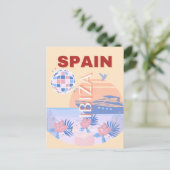 Ibiza, Spanje, Reiskunst, Retro Art, Pastel Feestdagenkaart (Staand voorkant)