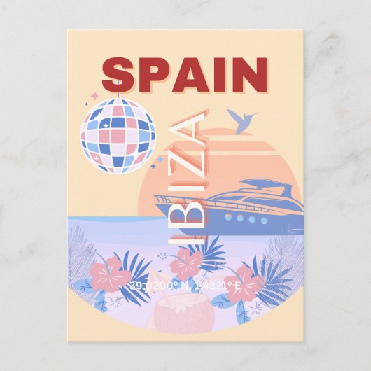 Ibiza, Spanje, Reiskunst, Retro Art, Pastel Feestdagenkaart (Voorkant)