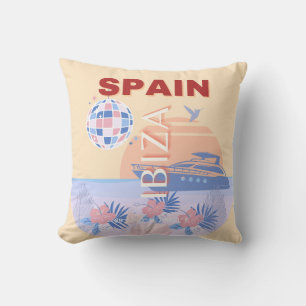 Ibiza, Spanje, Reiskunst, Retro Art, Pastel Kussen