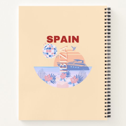 Ibiza, Spanje, Reiskunst, Retro Art, Pastel Notitieboek (Achterkant)