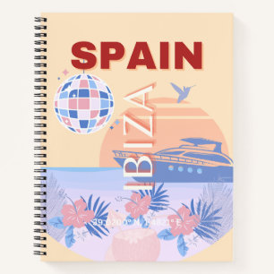 Ibiza, Spanje, Reiskunst, Retro Art, Pastel Notitieboek