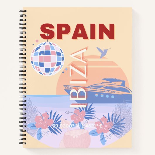 Ibiza, Spanje, Reiskunst, Retro Art, Pastel Notitieboek (Voorkant)