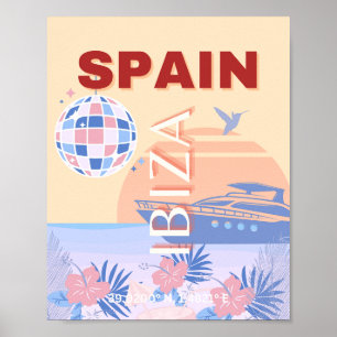 Ibiza, Spanje, Reiskunst, Retro Art, Pastel Poster