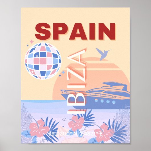 Ibiza, Spanje, Reiskunst, Retro Art, Pastel Poster (Voorkant)
