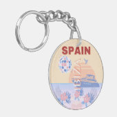 Ibiza, Spanje, Reiskunst, Retro Art, Pastel Sleutelhanger (Voorkant Links)