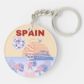 Ibiza, Spanje, Reiskunst, Retro Art, Pastel Sleutelhanger (Achterkant)