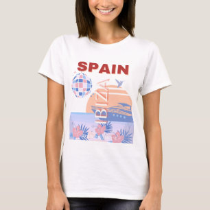 Ibiza, Spanje, Reiskunst, Retro Art, Pastel T-shirt