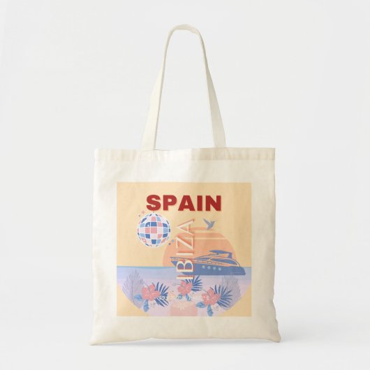 Ibiza, Spanje, Reiskunst, Retro Art, Pastel Tote Bag (Voorkant)
