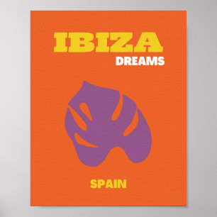 Ibiza, Spanje, Reiskunst, Retro Art, Sinaasappel Poster