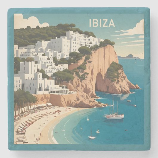 Ibiza, Spanje Reisposter Stenen Onderzetter (Voorkant)