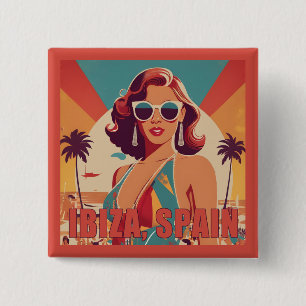 Ibiza, Spanje Reisposter Vierkante Button 5,1 Cm