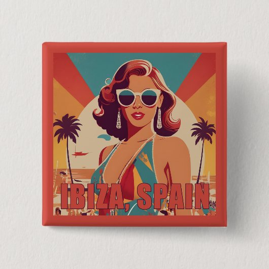 Ibiza, Spanje Reisposter Vierkante Button 5,1 Cm (Voorkant)