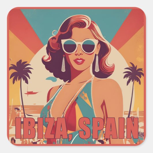 Ibiza, Spanje Reisposter Vierkante Sticker (Voorkant)