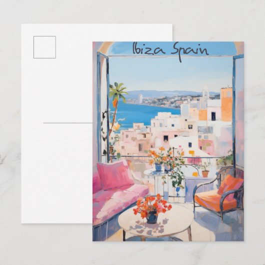 Ibiza Spanje Reizen Stad Schilderen Esthetisch Briefkaart (Voorkant / Achterkant)