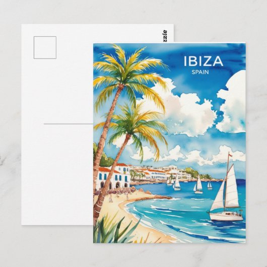 Ibiza Spanje Reizen waterverf kunst Briefkaart (Voorkant / Achterkant)
