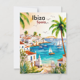 Ibiza Spanje Reizen waterverf kunst Briefkaart