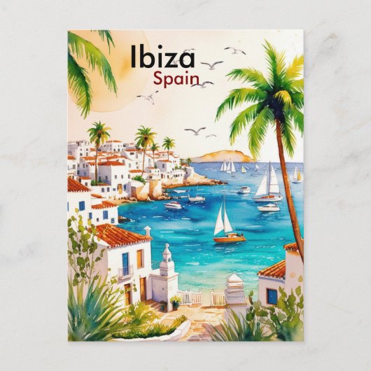Ibiza Spanje Reizen waterverf kunst Briefkaart (Voorkant)
