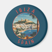 Ibiza Spanje Retro Distressed Circle Magneet (Voorkant)