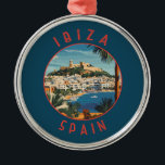 Ibiza Spanje Retro Distressed Circle Metalen Ornament<br><div class="desc">Ibiza retro vector reisontwerp. Ibiza is een van de Balearen,  een archipel van Spanje in het mediterrane Zee.</div>