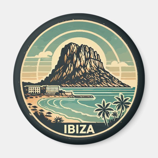 Ibiza Spanje Rock of Es Vedra Travel Art Badge Magneet (Voorkant)