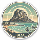 Ibiza Spanje Rock of Es Vedra Travel Art Badge Sticker<br><div class="desc">Ibiza retro vector reisontwerp. Ibiza is een van de Balearen,  een archipel van Spanje in het mediterrane Zee.</div>