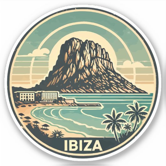 Ibiza Spanje Rock of Es Vedra Travel Art Badge Sticker (Voorkant)