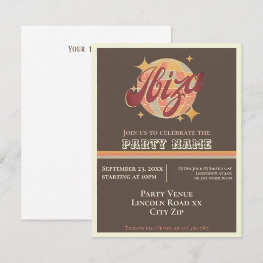 Ibiza Spanje thema party uitnodiging eivissa (Voorkant / Achterkant)