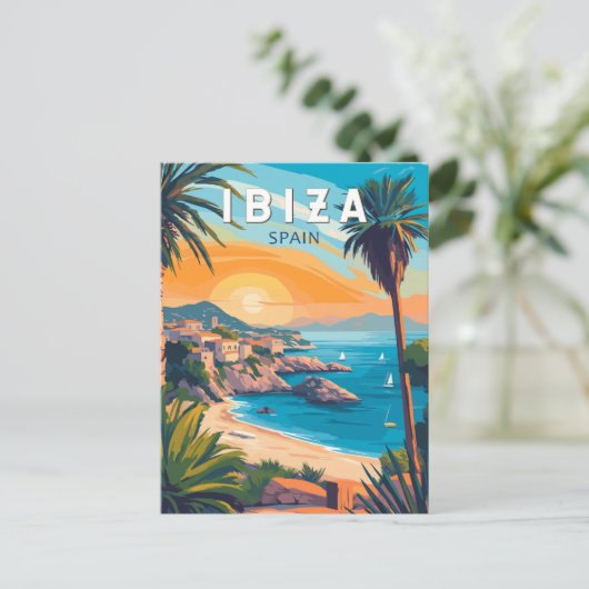 Ibiza Spanje Travel Art Vintage Briefkaart (Staand voorkant)