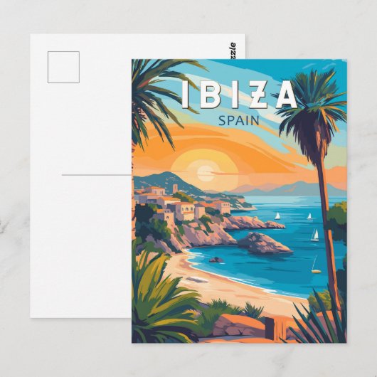 Ibiza Spanje Travel Art Vintage Briefkaart (Voorkant / Achterkant)