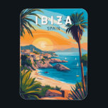 Ibiza Spanje Travel Art Vintage Magneet<br><div class="desc">Ibiza retro vector reisontwerp. Ibiza is een van de Balearen,  een archipel van Spanje in het mediterrane Zee.</div>