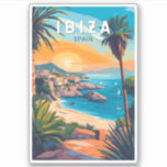 Ibiza Spanje Travel Art Vintage Sticker<br><div class="desc">Ibiza retro vector reisontwerp. Ibiza is een van de Balearen,  een archipel van Spanje in het mediterrane Zee.</div>