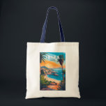 Ibiza Spanje Travel Art Vintage Tote Bag<br><div class="desc">Ibiza retro vector reisontwerp. Ibiza is een van de Balearen,  een archipel van Spanje in het mediterrane Zee.</div>