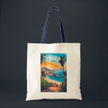 Ibiza Spanje Travel Art Vintage Tote Bag<br><div class="desc">Ibiza retro vector reisontwerp. Ibiza is een van de Balearen,  een archipel van Spanje in het mediterrane Zee.</div>