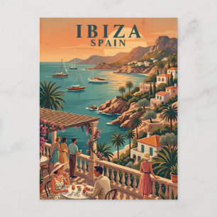 Ibiza Spanje Vintage Reis Kust Terras Briefkaart