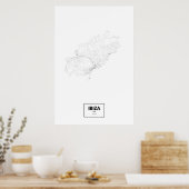 Ibiza, Spanje (zwart op wit) Poster (Keuken)