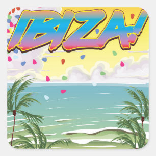 Ibiza strandfeest reisposter vierkante sticker