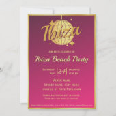 Ibiza thema eivissa gouden disco bal roze feest kaart (Voorkant)