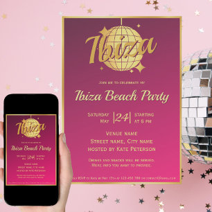 Ibiza-thema eivissa gouden discobal roze feest  kaart