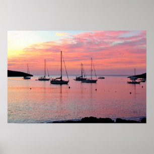 Ibiza Zonsondergang bij Portinatx Baai - Zeilboten Poster